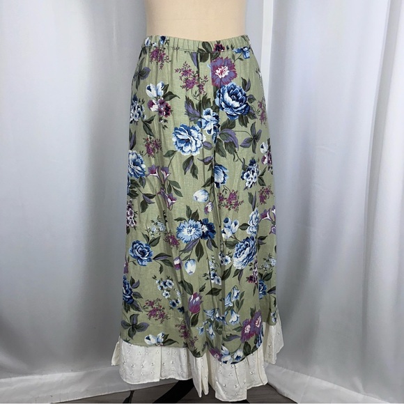 VTG 90s White Stag Floral Linen Blend Skirt Sz M (8/10) Cottagecore Coquette - Picture 2 of 10